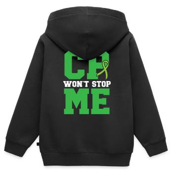 Ruban de sensibilisation à la paralysie cérébrale Le CP ne m’arrêtera pas - Sweat Premium à capuche zippé enfant bio - noir - Dos - AI Model Kid Male (0cm)
