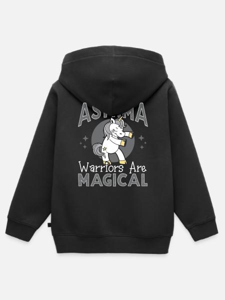 Asthma Warriors Are Magical Breathing Unicorn - Kids Premium Organic Zip-up Hoodie - black