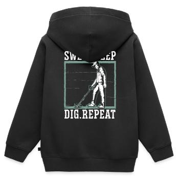 Sweep Beep Dig Repeat Detectorist Treasure Hunting - Kids Premium Organic Zip-up Hoodie - black - Back - AI Model Kid Male (0cm)