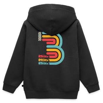 3ème anniversaire voiture de course 3 ans voiture de course - Sweat Premium à capuche zippé enfant bio - noir - Dos - AI Model Kid Male (0cm)