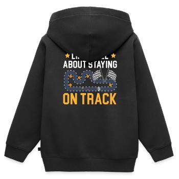 Im Leben geht es darum, auf der Strecke zu bleiben - Kinder Premium Organic Zip Hoodie - Schwarz - Hinten - AI Model Kid Male (0cm)