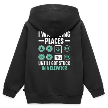 Ich war auf dem Weg nach oben, bis ich in Aufzügen - Kinder Premium Organic Zip Hoodie - Schwarz - Hinten - AI Model Kid Male (0cm)