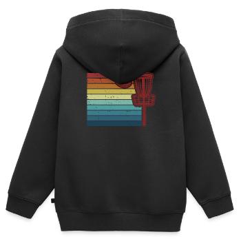 Rétro Disc Golfeur Frisbee Golf Basket Disc - Sweat Premium à capuche zippé enfant bio - noir - Dos - AI Model Kid Male (0cm)