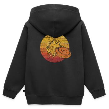 Rétro Disc Golfeur Frisbee Golf Basket Disc - Sweat Premium à capuche zippé enfant bio - noir - Dos - AI Model Kid Male (0cm)