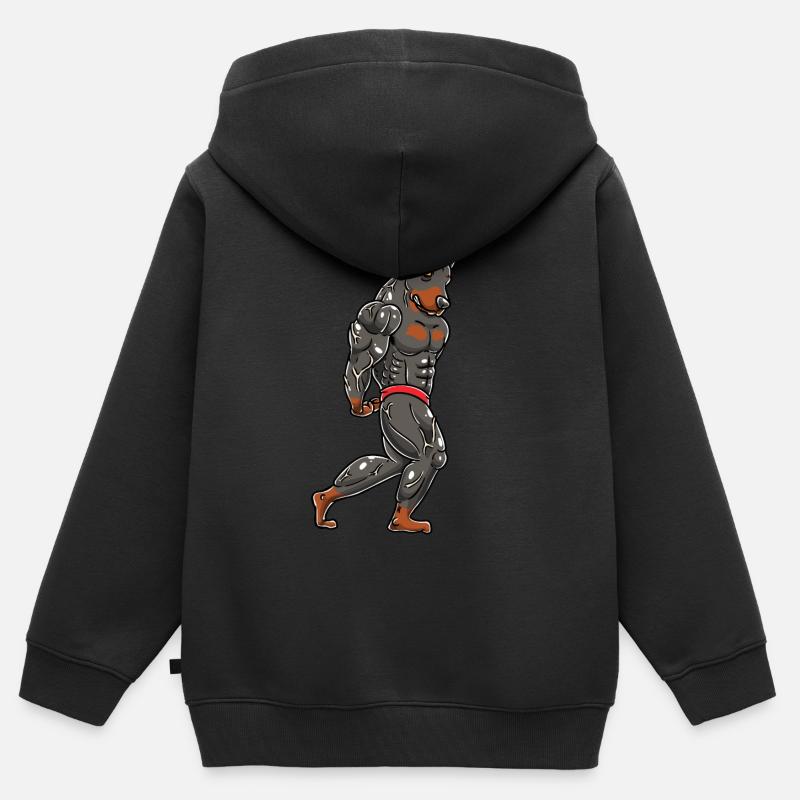 Doberman Dog Gym Bodybuilder - Sweat Premium à capuche zippé enfant bio - noir