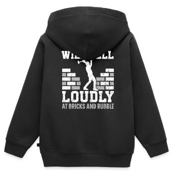 Will schreien laut auf Ziegel und Schutt Abriss - Kinder Premium Organic Zip Hoodie - Schwarz - Hinten - AI Model Kid Male (0cm)