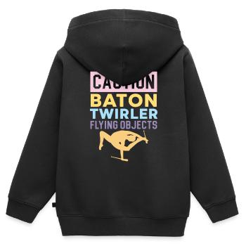 Vorsicht Baton Twirler Fliegende Objekte Baton Twi - Kinder Premium Organic Zip Hoodie - Schwarz - Hinten - AI Model Kid Male (0cm)