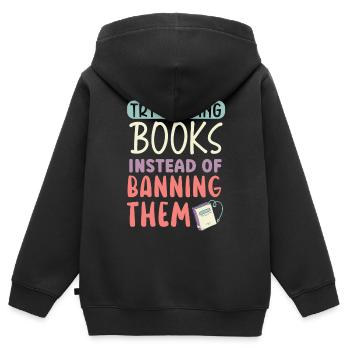 Lesen Sie verbotene Bücher Bücherwurm Buchliebhaber Bibliophile - Kinder Premium Organic Zip Hoodie - Schwarz - Hinten - AI Model Kid Male (0cm)