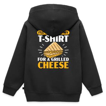 J’échange mon T-shirt contre un fromage grillé - Sweat Premium à capuche zippé enfant bio - noir - Dos - AI Model Kid Male (0cm)
