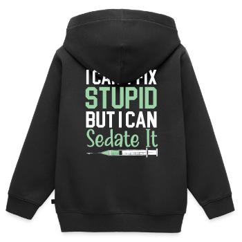 Je ne peux pas guérir la stupidité, mais je peux - Sweat Premium à capuche zippé enfant bio - noir - Dos - AI Model Kid Male (0cm)
