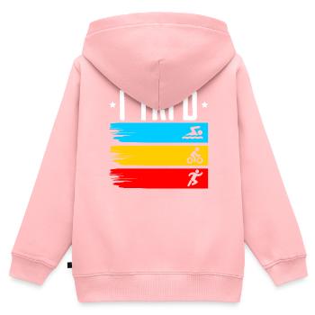 Triathlon Athlet Triathlet Schwimmen Radfahren Laufen - Kinder Premium Organic Zip Hoodie - Rosa - Hinten - AI Model Kid Female (0cm)