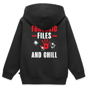 Dossiers médico-légaux et sciences judiciaires - Sweat Premium à capuche zippé enfant bio - noir - Dos - AI Model Kid Male (0cm)