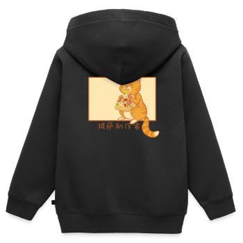 Pizza Hanzi Chinois Plateau de Pizza Pizza Four Pizza - Sweat Premium à capuche zippé enfant bio - noir - Dos - AI Model Kid Male (0cm)