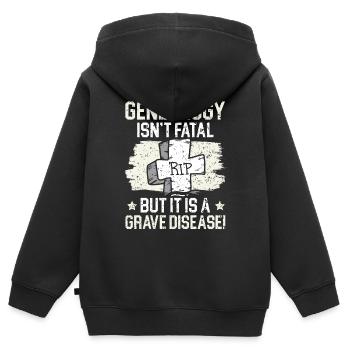 La généalogie n’est pas mortelle, mais c’est un problème sérieux - Sweat Premium à capuche zippé enfant bio - noir - Dos - AI Model Kid Male (0cm)