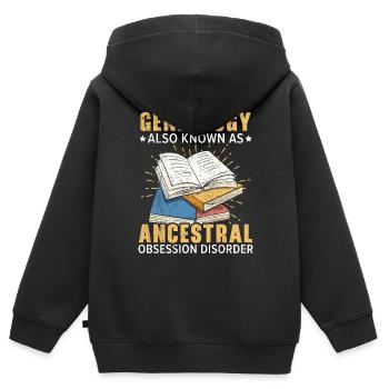 Genealogie bekannt als Ahnenbesessenheitsstörung - Kinder Premium Organic Zip Hoodie - Schwarz - Hinten - AI Model Kid Male (0cm)