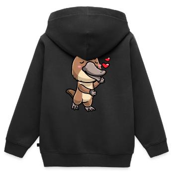 Émoticône ornithorynque de Kawaii - Sweat Premium à capuche zippé enfant bio - noir - Dos - AI Model Kid Male (0cm)
