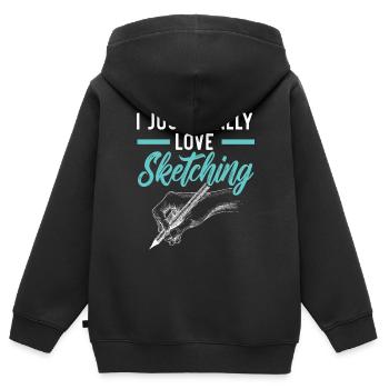 Skizzieren Zeichnen Kritzeln Zeichnen Zeichner - Kinder Premium Organic Zip Hoodie - Schwarz - Hinten - AI Model Kid Male (0cm)