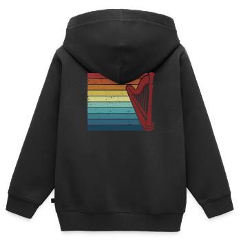 Harpe rétro Musique Harpe Concert Harpe Harpiste - Sweat Premium à capuche zippé enfant bio - noir - Dos - AI Model Kid Male (0cm)