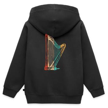 Retro concert harpe harpe musique harpe harpe harpe joueur - Sweat Premium à capuche zippé enfant bio - noir - Dos - AI Model Kid Male (0cm)