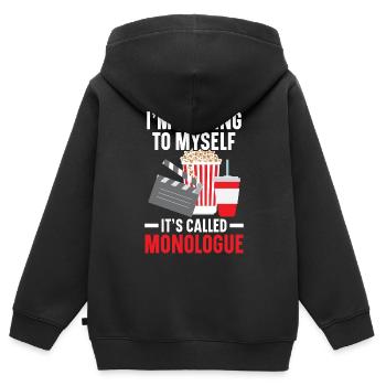 Je me parle à moi-même Ça s’appelle Monologue Movie - Sweat Premium à capuche zippé enfant bio - noir - Dos - AI Model Kid Male (0cm)