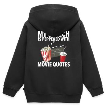 Mon discours est parsemé de citations de films Cinéma - Sweat Premium à capuche zippé enfant bio - noir - Dos - AI Model Kid Male (0cm)