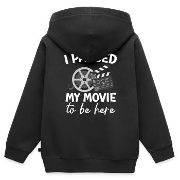 J’ai mis mon film en pause pour être ici Movie Lover Cinema - Sweat Premium à capuche zippé enfant bio - noir - Dos - AI Model Kid Male (0cm)