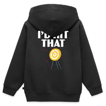 Ich würde das Bogenschützenschießen Pfeilschießen Bogenschießen Bogenschießen treffen - Kinder Premium Organic Zip Hoodie - Schwarz - Hinten - AI Model Kid Male (0cm)