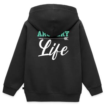 Bogenschießen Leben Bogen Jäger Bogenschütze Schießen Pfeil Bogenschütze - Kinder Premium Organic Zip Hoodie - Schwarz - Hinten - AI Model Kid Male (0cm)