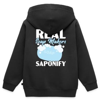 De vrais savonniers Saponify savon savon orge - Sweat Premium à capuche zippé enfant bio - noir - Dos - AI Model Kid Male (0cm)