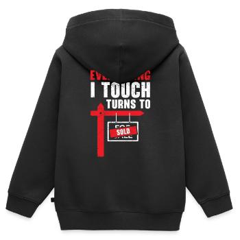 Tout ce que je touche est vendu Immobilierma - Sweat Premium à capuche zippé enfant bio - noir - Dos - AI Model Kid Male (0cm)
