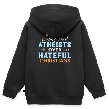Dieu préfère les athées gentils aux chrétiens haineux - Sweat Premium à capuche zippé enfant bio - noir - Dos - AI Model Kid Male (0cm)
