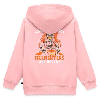 Pompier Halloween Trick Or Treat Fireman - Sweat Premium à capuche zippé enfant bio - rose - Dos - AI Model Kid Female (0cm)