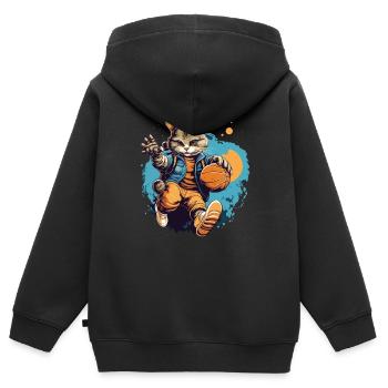 Basketball Katze Basketballspieler Ich liebe Basketball - Kinder Premium Organic Zip Hoodie - Schwarz - Hinten - AI Model Kid Male (0cm)