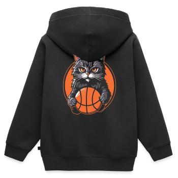 Basketball Katze Basketballspieler Ich liebe Basketball - Kinder Premium Organic Zip Hoodie - Schwarz - Hinten - AI Model Kid Male (0cm)