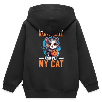 Basketball Katze Basketballspieler Ich liebe Basketball - Kinder Premium Organic Zip Hoodie - Schwarz - Hinten - AI Model Kid Male (0cm)