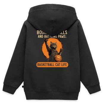 Basketball Katze Basketballspieler Ich liebe Basketball - Kinder Premium Organic Zip Hoodie - Schwarz - Hinten - AI Model Kid Male (0cm)