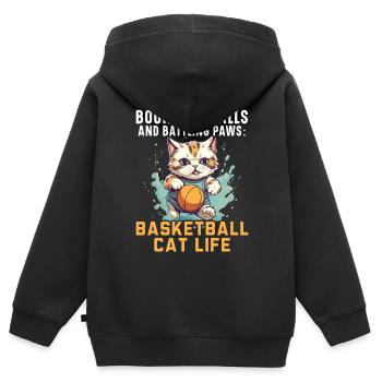 Basketball Katze Basketballspieler Ich liebe Basketball - Kinder Premium Organic Zip Hoodie - Schwarz - Hinten - AI Model Kid Male (0cm)