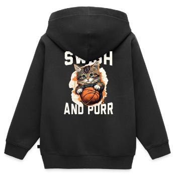 Basketball Katze Basketballspieler Ich liebe Basketball - Kinder Premium Organic Zip Hoodie - Schwarz - Hinten - AI Model Kid Male (0cm)