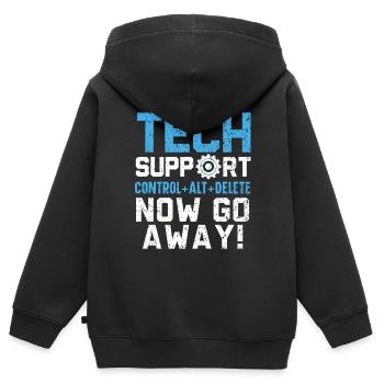 Tech Support Was haben Sie jetzt kaputt gemacht? - Kinder Premium Organic Zip Hoodie - Schwarz - Hinten - AI Model Kid Male (0cm)
