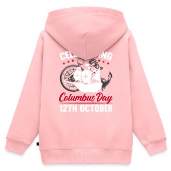 Christophe Colomb Italo-Américain Jour de Christophe Colomb - Sweat Premium à capuche zippé enfant bio - rose - Dos - AI Model Kid Female (0cm)