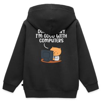 Ne vous inquiétez pas, je suis bon avec le support technique informatique - Sweat Premium à capuche zippé enfant bio - noir - Dos - AI Model Kid Male (0cm)