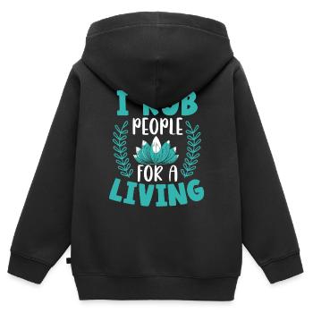 Je frotte les gens pour une massothérapie à vie - Sweat Premium à capuche zippé enfant bio - noir - Dos - AI Model Kid Male (0cm)