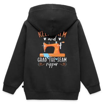 Stay calm and take the seam ripper Sewing - Kids Premium Organic Zip-up Hoodie - black - Back - AI Model Kid Male (0cm)