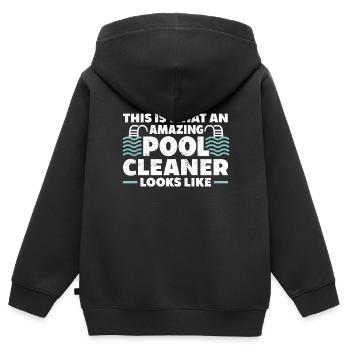 Nettoyage de piscine Travail Gardien de piscine - Sweat Premium à capuche zippé enfant bio - noir - Dos - AI Model Kid Male (0cm)