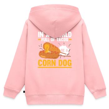 Corn Dog Lover Hot Dog Corndog Saucisse Hotdog - Sweat Premium à capuche zippé enfant bio - rose - Dos - AI Model Kid Female (0cm)