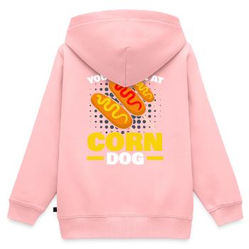 Corn Dog Lover Hot Dog Corndog Saucisse Hotdog - Sweat Premium à capuche zippé enfant bio - rose - Dos - AI Model Kid Female (0cm)