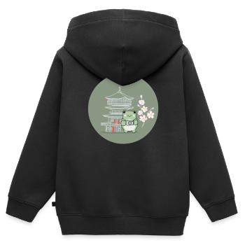 Têtard Rainette Crapaud Grenouille Reproductrice - Sweat Premium à capuche zippé enfant bio - noir - Dos - AI Model Kid Male (0cm)