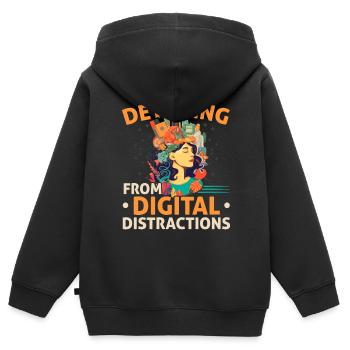 Digital Detox Mobile Phone Fasting Go Offline - Sweat Premium à capuche zippé enfant bio - noir - Dos - AI Model Kid Male (0cm)