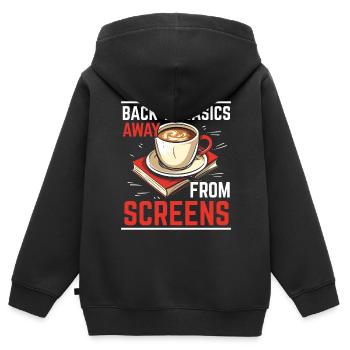 Digital Detox Mobile Phone Fasting Go Offline - Sweat Premium à capuche zippé enfant bio - noir - Dos - AI Model Kid Male (0cm)