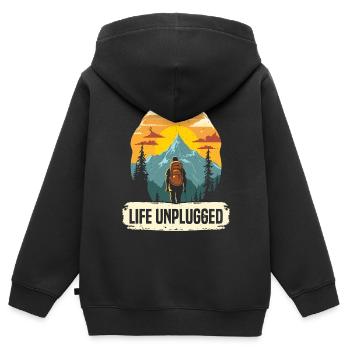 Digital Detox Mobile Phone Fasting Go Offline - Sweat Premium à capuche zippé enfant bio - noir - Dos - AI Model Kid Male (0cm)